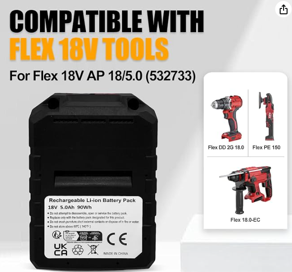 Batería de repuesto para 532733 (18 V, 5,0 Ah) | Compatible con baterías Flex de 18 V