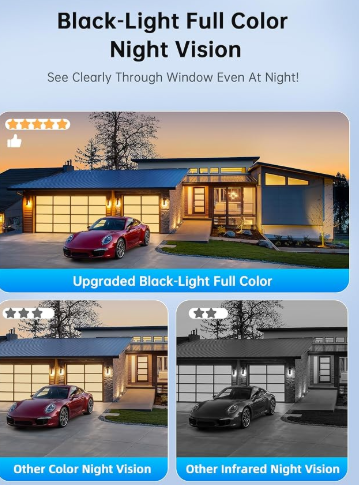 Cámara de seguridad para ventana de 3 MP 2K, WiFi de 2.4 GHz y 5 GHz, visión nocturna Colorvue AI a color