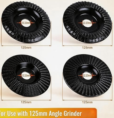 BLEKOO 4 Piezas Discos de Lijado de Madera de 125 mm | Acero al carbono calidad, ∅ 125mm ext., 22,2mm int., para amoladoras 125-230mm, lijado, reparación, tallado, pulido.