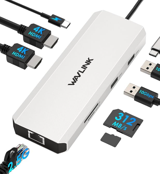 WAVLINK Docking Station Dual Monitor, Dual 4K @60Hz USB-C Dock with PD Pass-Through 125W, 2.5G Ethernet, 2×USB-A 10Gbps, SD/Micro SD Card Reader 312MB/s