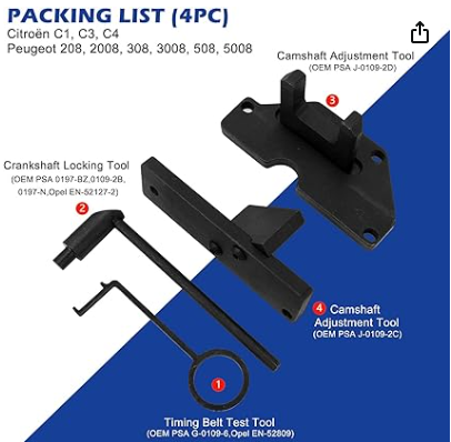 Kit Calado Distribucion PSA 1.2 puretech, Kit de Herramientas de Sincronización, Timing Herramientas Kit para PSA 1.0 1.2, para Citroen C1、C3、C4, para Peugeot 208、2008、308、3008、508、5008 （Negra）