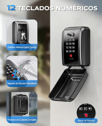 Mohard Caja de Seguridad para Llaves, Caja Llaves Pared con Combinación 12 Dígitos, Gran Capacidad & Impermeable Caja Fuerte Llaves Exterior con Código Resttable para Hogar Garaje Escuela Oficina