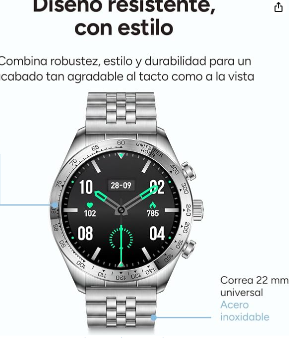 KSIX Elite Go Smartwatch Metallic, 1.43" AMOLED Display, 7 Days Battery Life, IP67, +100 Sport Modes, Calls, Silver