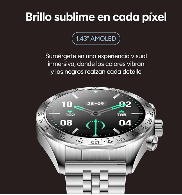 KSIX Elite Go Smartwatch Metallic, 1.43" AMOLED Display, 7 Days Battery Life, IP67, +100 Sport Modes, Calls, Silver