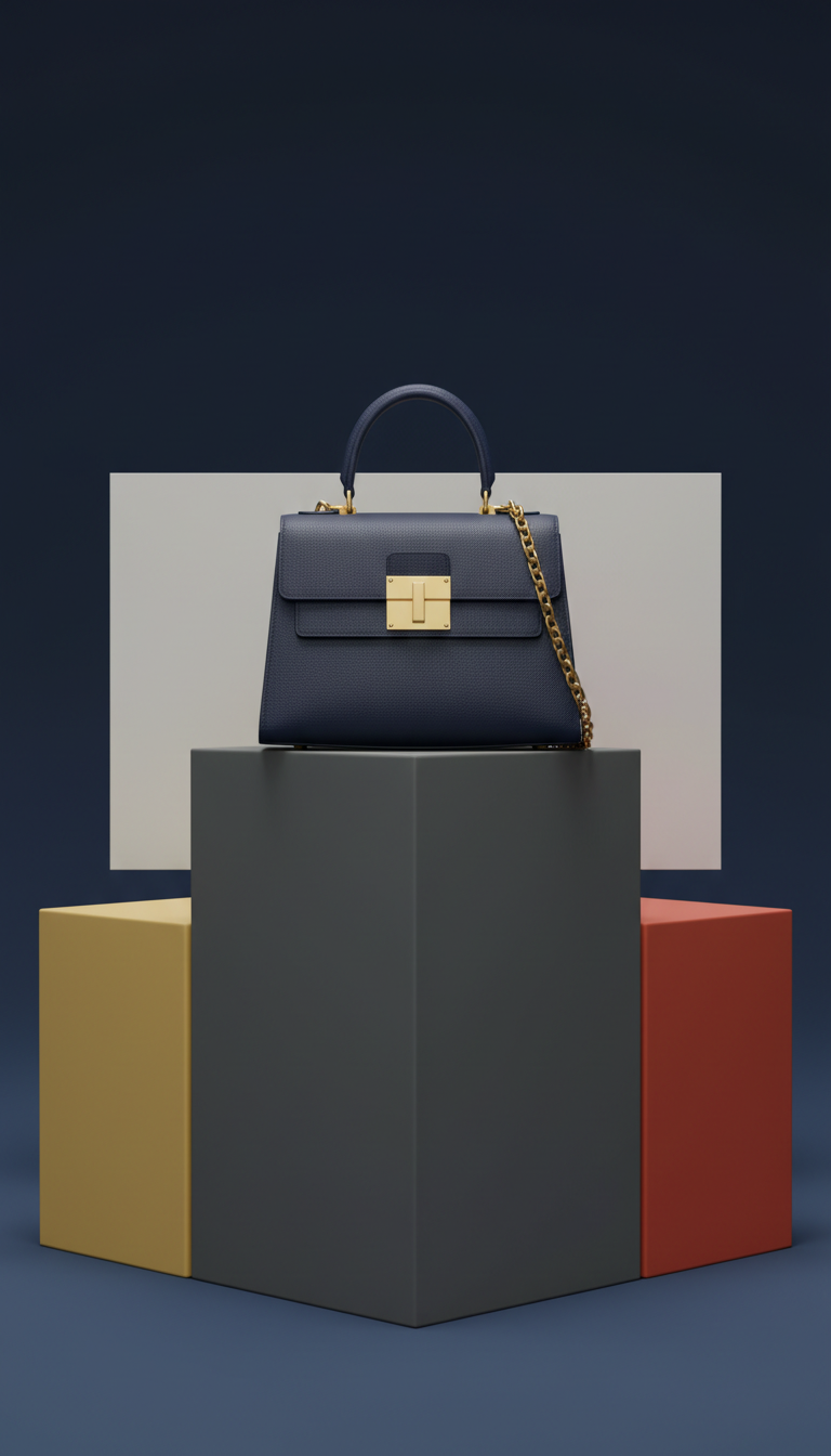 Bolso de diseñador en piel con herrajes dorados