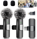 Micrófono Lavalier inalámbrico para iPhone, iPad, teléfono Android, paquete de 2 unidades de mini micrófono con cancelación de ruido, emparejamiento automático y silencio y reverberación para vlogging | Para iPhone, iPad, Android