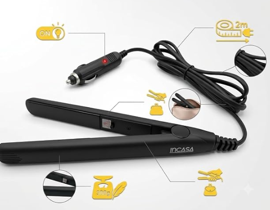 CR-MOESANCO® Plancha Alisadora Cabello 12V Viaje Coche Autocaravana | Perfecta para mantener tu peinado en cualquier viaje, gracias a su diseño compacto y ligero que cabe en cualquier bolso.