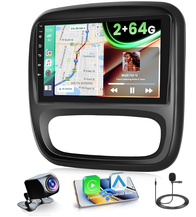 9" Radio Coche para Renault Trafic 2014-2023/Opel Vivaro 2014-2019 2+64G | Radio Carplay/Android Auto Wireless, Android 15 Autoradio 9" Écran Tactile,Bluetooth/GPS, Cámara Trasera, FM, WiFi, SWC/26UI