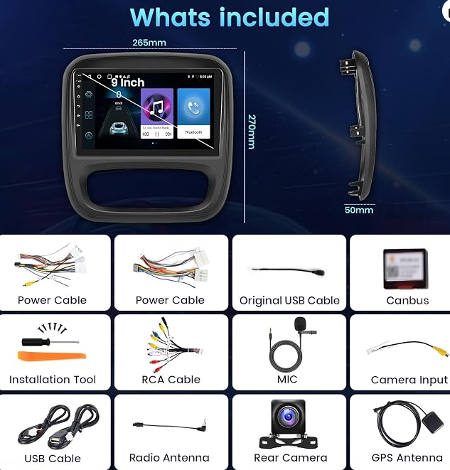 9" Radio Coche para Renault Trafic 2014-2023/Opel Vivaro 2014-2019 2+64G | Radio Carplay/Android Auto Wireless, Android 15 Autoradio 9" Écran Tactile,Bluetooth/GPS, Cámara Trasera, FM, WiFi, SWC/26UI