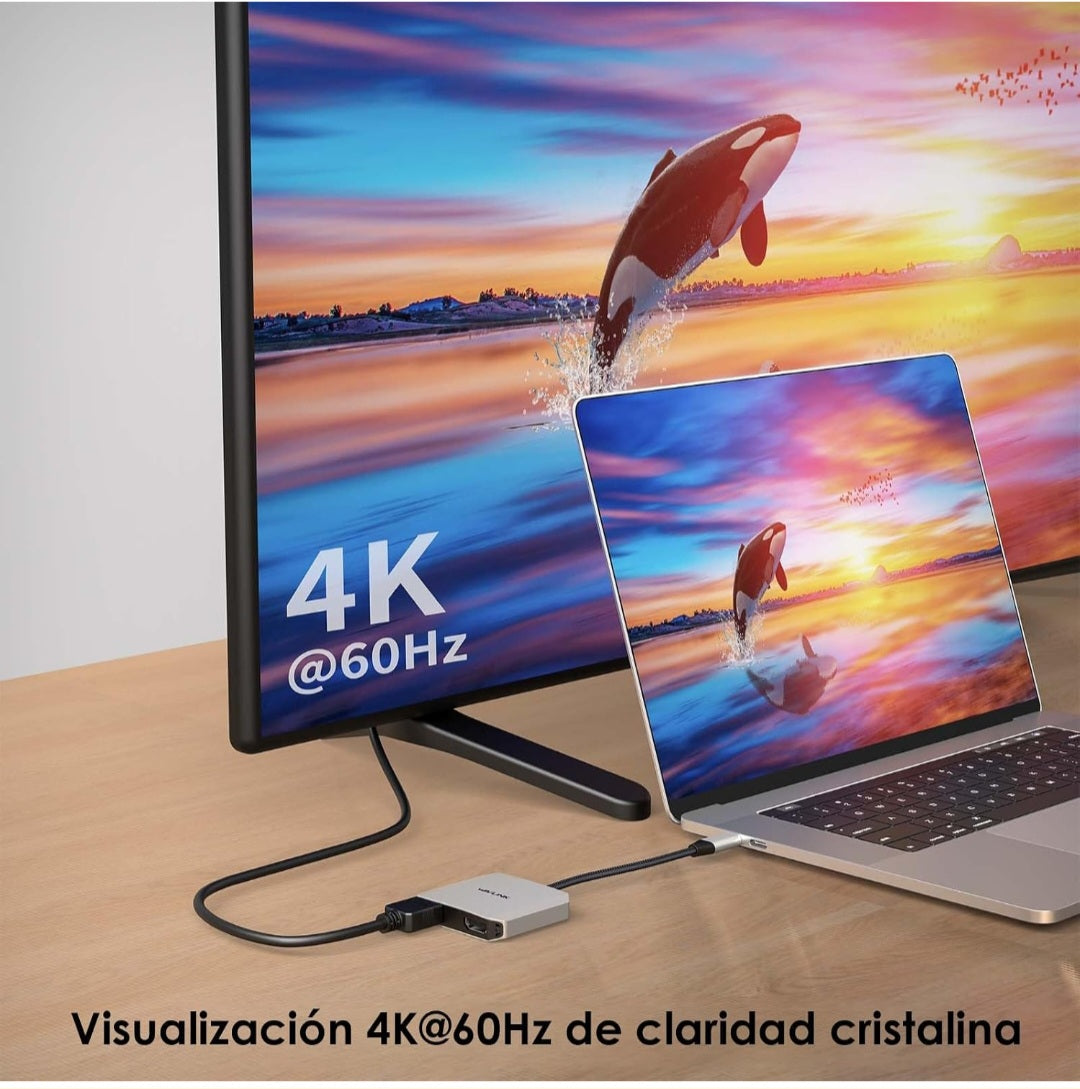 WAVLINK Divisor USB-C a Doble HDMI, Adaptador HDMI 3 en 1
Doble pantalla 4K@60Hz, entrada PD de 87W, compatible con Dell, HP, Lenovoetc y sistemas Windows únicamente