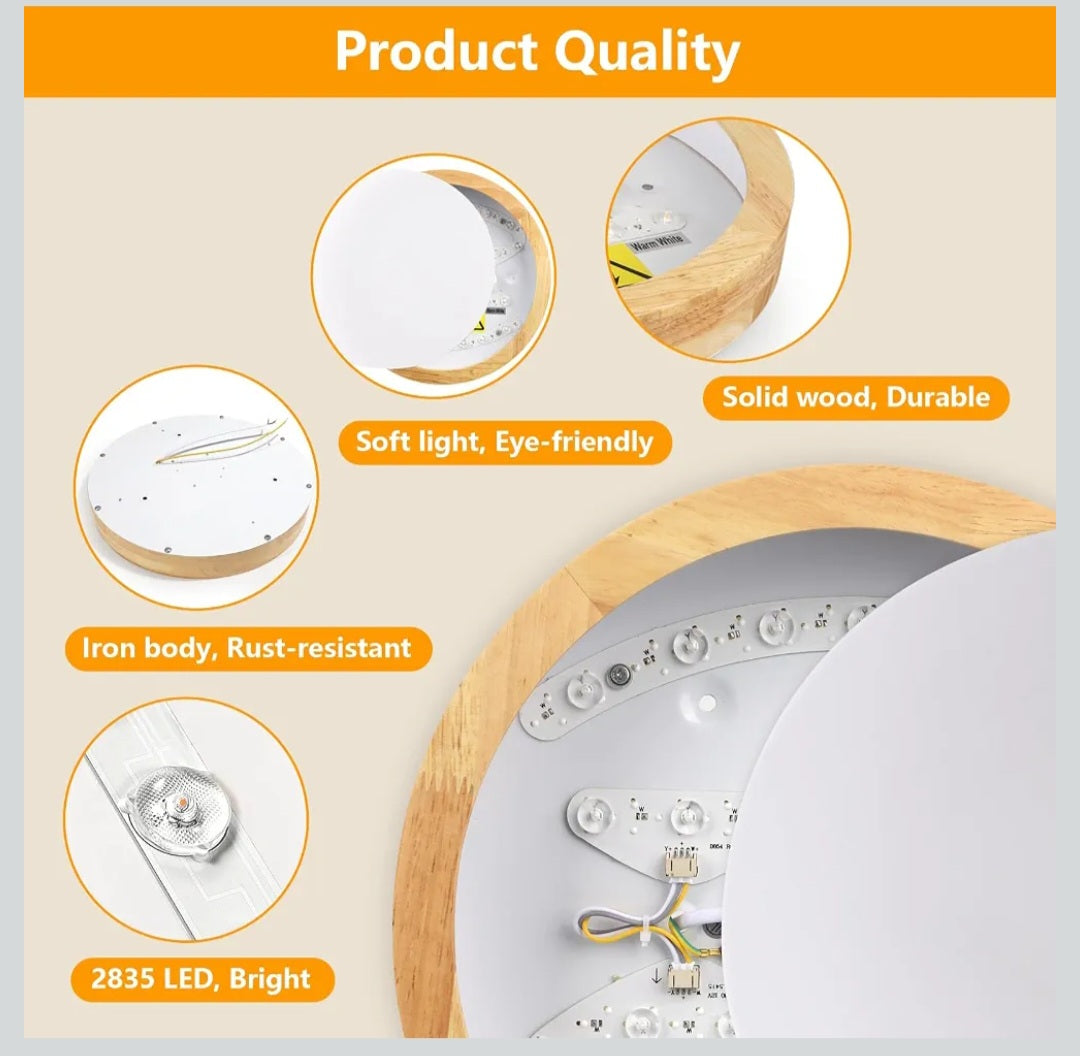 Plafón LED Techo Ø 30 cm Madera, Lámpara Techo 24W 3100LM 4500K
Lámpara de Techo Redonda con Diseño Moderno, Luz 4500K Blanco Neutro para Salón, Dormitorio, Habitación, Cocina, Oficina