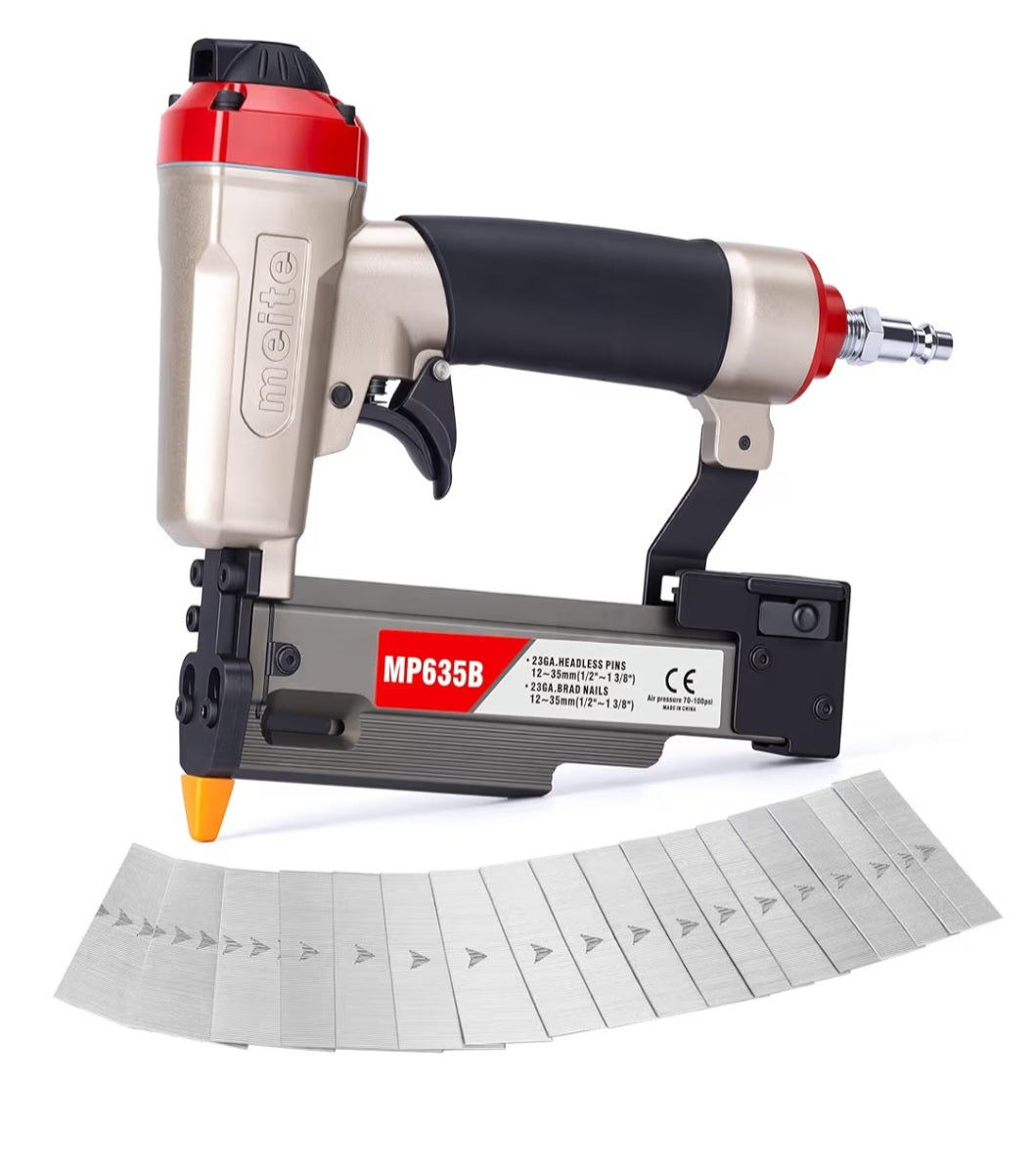 meite MP635B Clavadora Neumática de Pines 23GA con 10.000 Clavos Pin 0,6 mm
Clavos Pin Surtidos De 15, 19, 25, 30 Y 35 mm, Compatible Con Clavos Pin De 12-35 mm Para Molduras Y Paneles