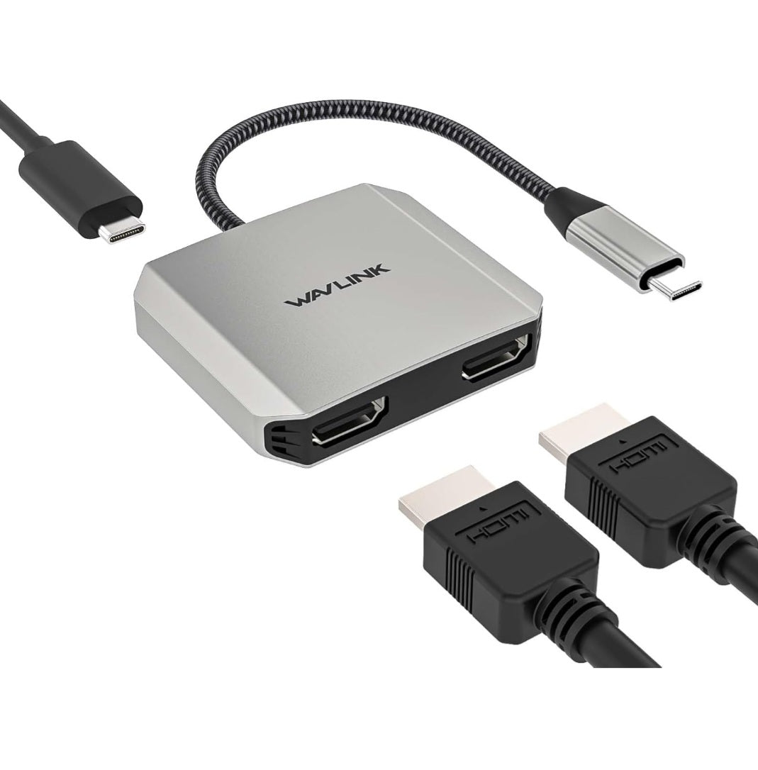 WAVLINK Divisor USB-C a Doble HDMI, Adaptador HDMI 3 en 1
Doble pantalla 4K@60Hz, entrada PD de 87W, compatible con Dell, HP, Lenovoetc y sistemas Windows únicamente