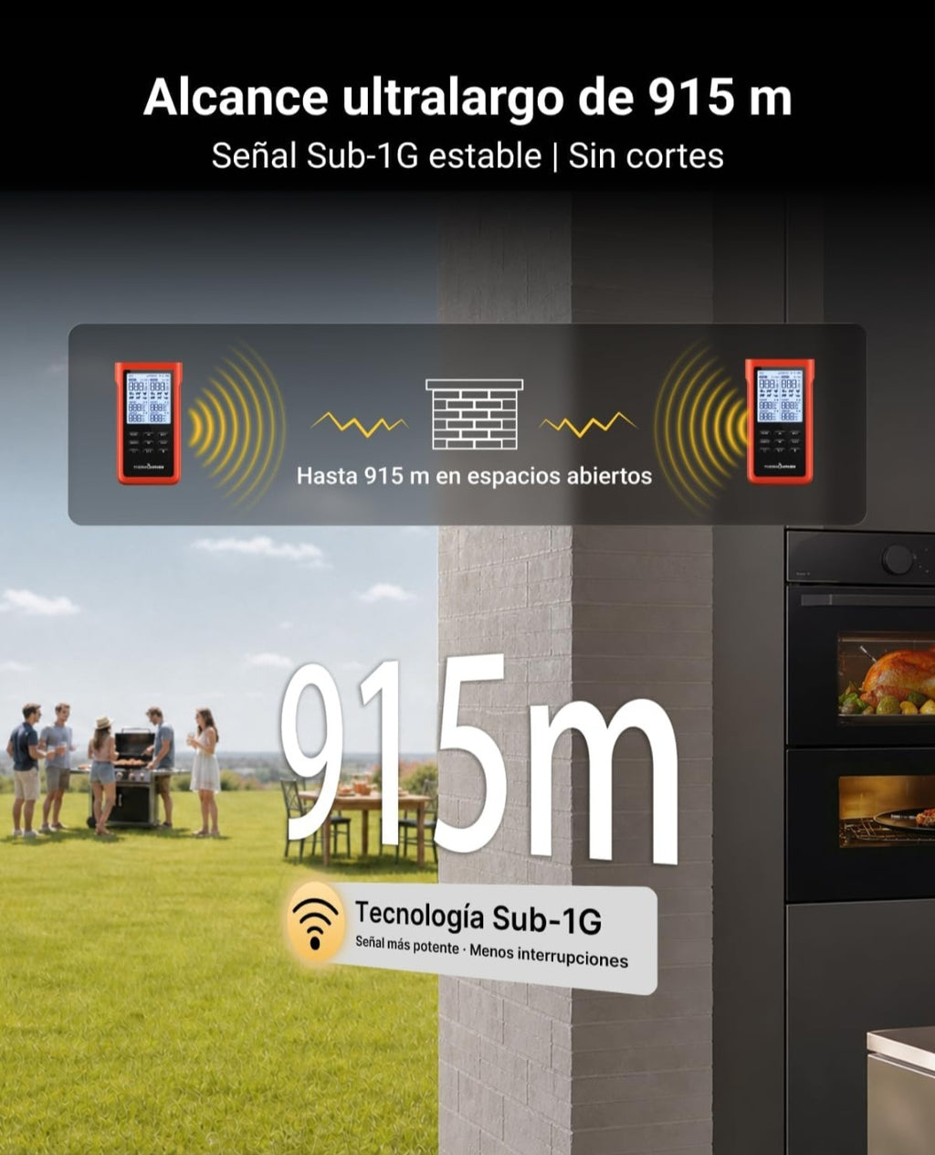 ThermoMaven X2 Termómetro para Carne Inalámbrico con 2 Sondas 915m Sub-1G
Finas NIST, 6 Sensores, Pantalla LCD sin App para Barbacoa, Horno, Parrilla, Ahumador, Costillas, Asados y Cocción Lenta