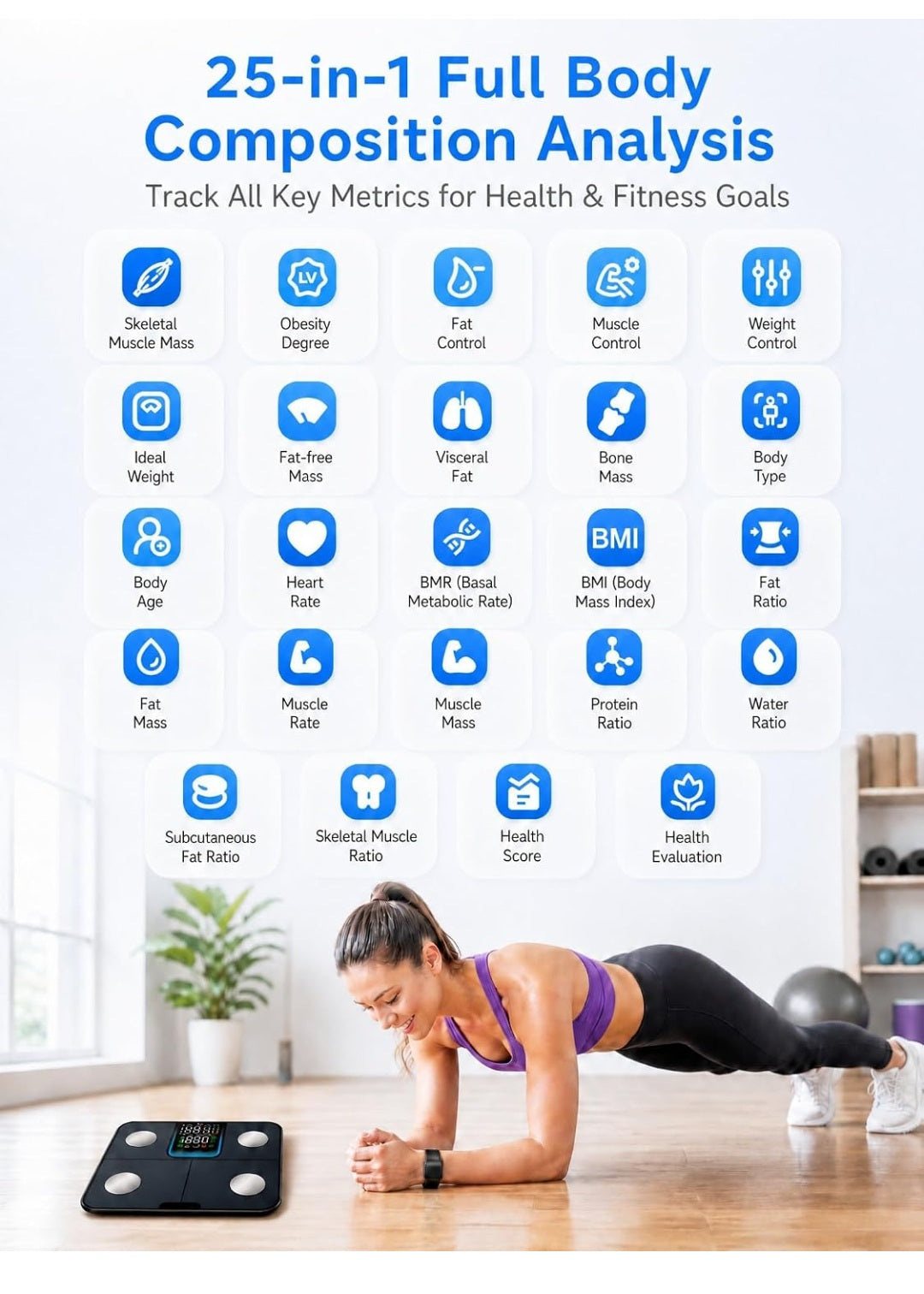 Báscula Inteligente de Análisis Corporal con Bluetooth
Báscula Digital Personal Con 25 Valores De Salud, Sincronización Con Aplicación Para La Reducción De Peso Y Seguimiento