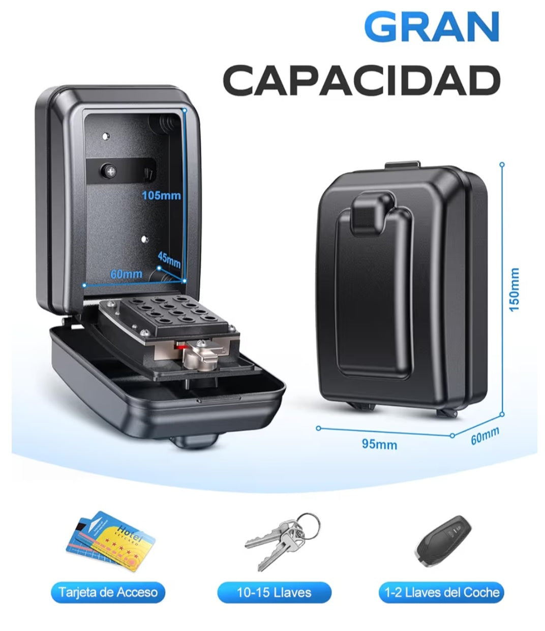 Mohard Caja de Seguridad para Llaves, Caja Llaves Pared con Combinación 12 Dígitos, Gran Capacidad & Impermeable Caja Fuerte Llaves Exterior con Código Resttable para Hogar Garaje Escuela Oficina