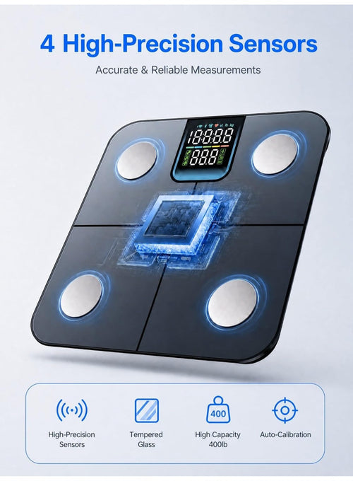 Báscula Inteligente de Análisis Corporal con Bluetooth
Báscula Digital Personal Con 25 Valores De Salud, Sincronización Con Aplicación Para La Reducción De Peso Y Seguimiento