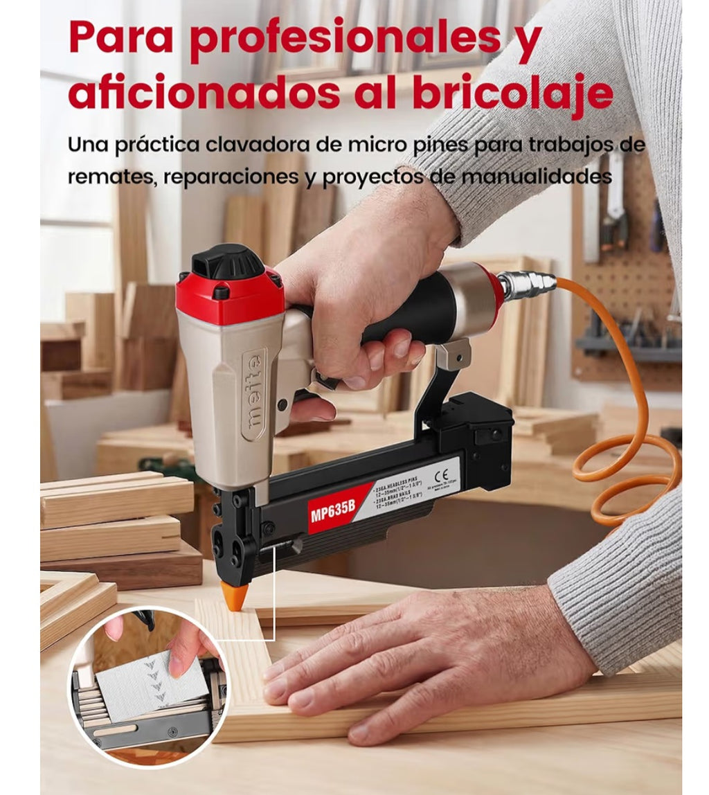 meite MP635B Clavadora Neumática de Pines 23GA con 10.000 Clavos Pin 0,6 mm
Clavos Pin Surtidos De 15, 19, 25, 30 Y 35 mm, Compatible Con Clavos Pin De 12-35 mm Para Molduras Y Paneles