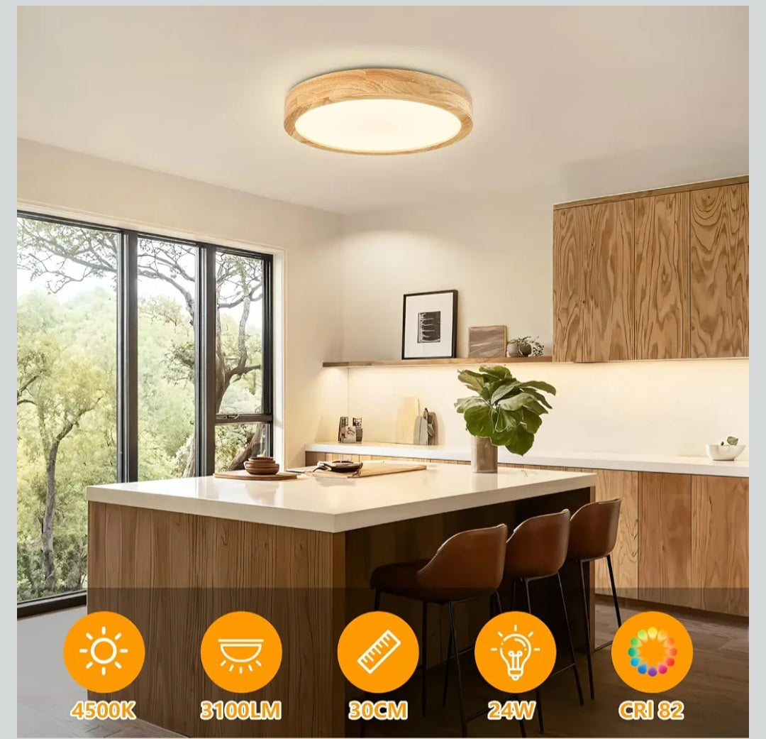 Plafón LED Techo Ø 30 cm Madera, Lámpara Techo 24W 3100LM 4500K
Lámpara de Techo Redonda con Diseño Moderno, Luz 4500K Blanco Neutro para Salón, Dormitorio, Habitación, Cocina, Oficina