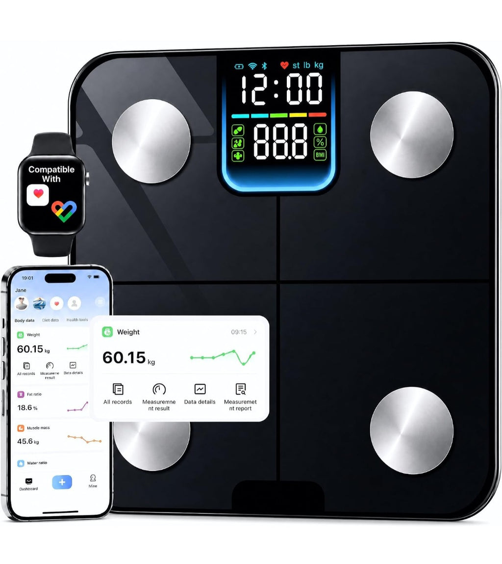 Báscula Inteligente de Análisis Corporal con Bluetooth
Báscula Digital Personal Con 25 Valores De Salud, Sincronización Con Aplicación Para La Reducción De Peso Y Seguimiento
