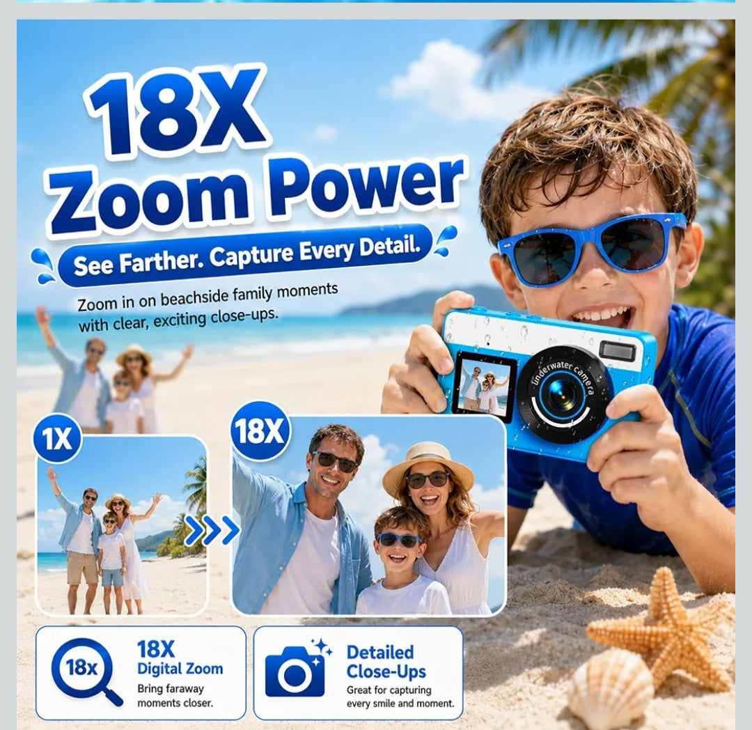 Maxmango Cámara Subacuática 10FT para Adolescentes con SD 16GB
Cámara Impermeable para Piscina, Natación y Vacaciones
