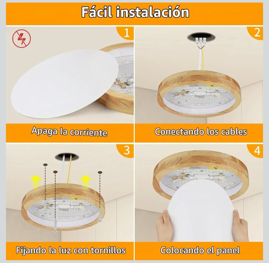 Plafón LED Techo Ø 30 cm Madera, Lámpara Techo 24W 3100LM 4500K
Lámpara de Techo Redonda con Diseño Moderno, Luz 4500K Blanco Neutro para Salón, Dormitorio, Habitación, Cocina, Oficina