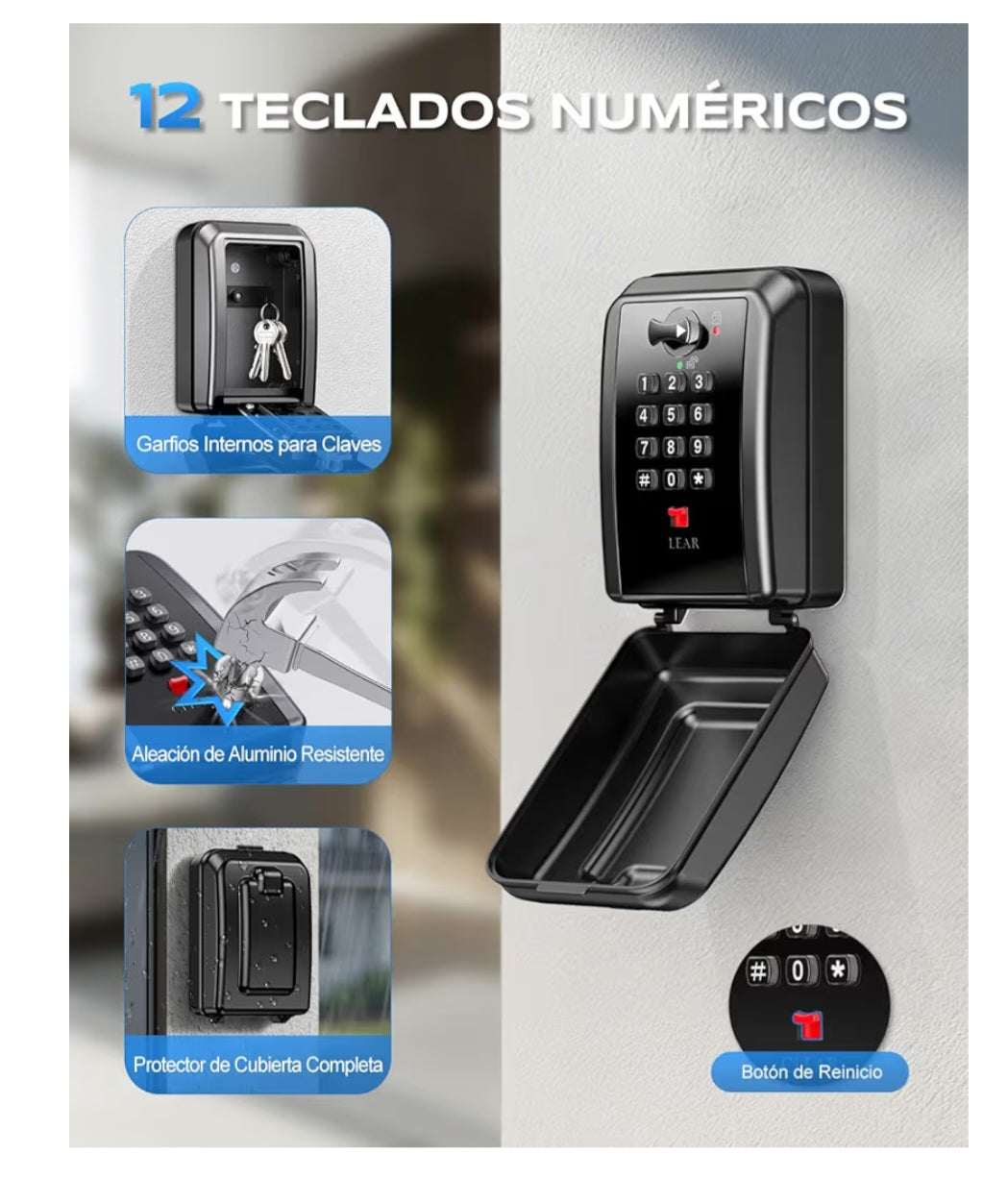 Mohard Caja de Seguridad para Llaves, Caja Llaves Pared con Combinación 12 Dígitos, Gran Capacidad & Impermeable Caja Fuerte Llaves Exterior con Código Resttable para Hogar Garaje Escuela Oficina