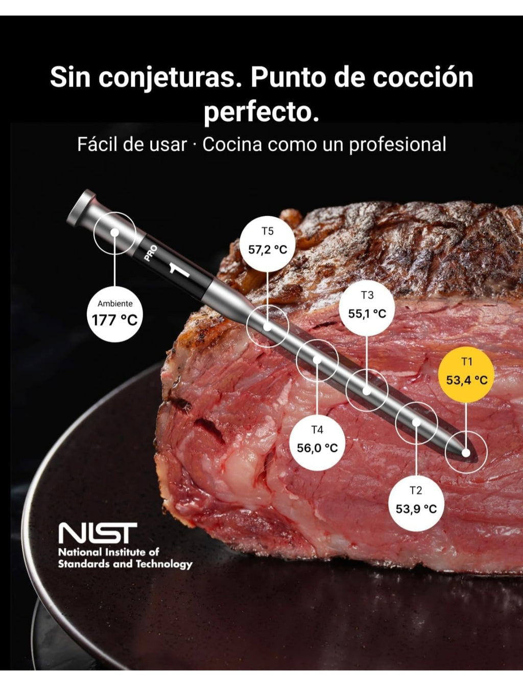 ThermoMaven X2 Termómetro para Carne Inalámbrico con 2 Sondas 915m Sub-1G
Finas NIST, 6 Sensores, Pantalla LCD sin App para Barbacoa, Horno, Parrilla, Ahumador, Costillas, Asados y Cocción Lenta