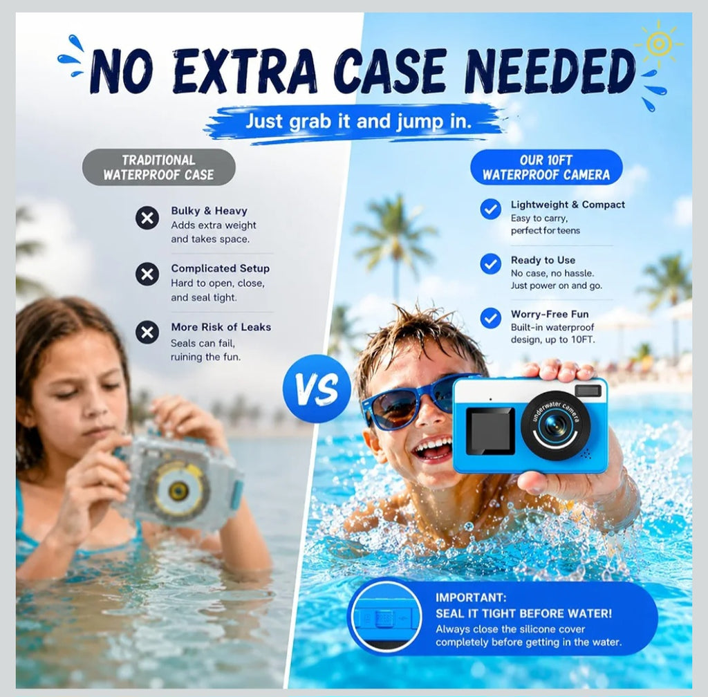Maxmango Cámara Subacuática 10FT para Adolescentes con SD 16GB
Cámara Impermeable para Piscina, Natación y Vacaciones
