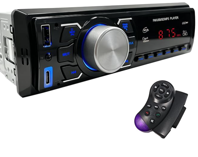Radio Coche Bluetooth 1 DIN - Autoradio con Control Remoto/Radio FM/USB | Soporta Llamadas Manos Libres/AUX-in/EQ/ Carga tipo C - Estéreo para Coche 12V