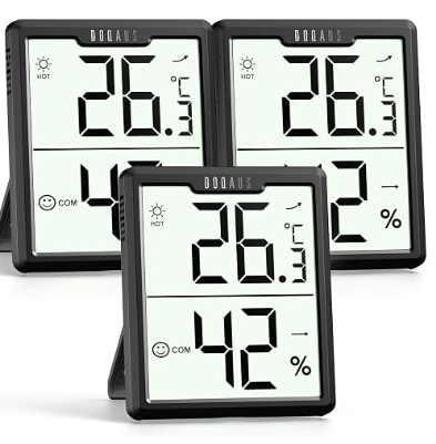 DOQAUS, juego de 3 termómetros e higrómetros digitales para interiores | | Präzise Echtzeitdaten (±0,5°C, ±2% RH), Großes LCD (3,4"), 2 x AAA Batterie 21–28 Monate