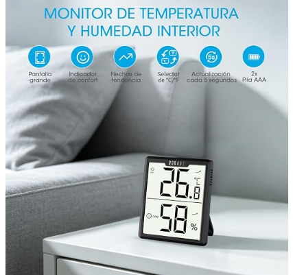 DOQAUS, juego de 3 termómetros e higrómetros digitales para interiores | | Präzise Echtzeitdaten (±0,5°C, ±2% RH), Großes LCD (3,4"), 2 x AAA Batterie 21–28 Monate