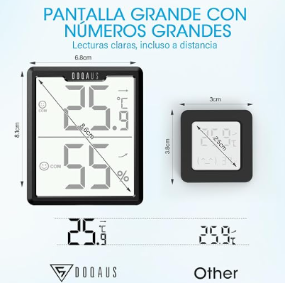 DOQAUS, juego de 3 termómetros e higrómetros digitales para interiores | | Präzise Echtzeitdaten (±0,5°C, ±2% RH), Großes LCD (3,4"), 2 x AAA Batterie 21–28 Monate