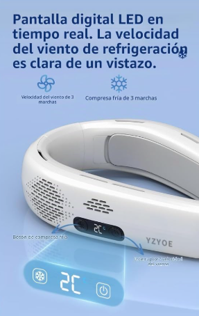 Ventilador de cuello recargable multifuncional con refrigeración doble cara, ventilador de cuello colgante silencioso portátil con modo compresa fría 3. [Clase de eficiencia energética A]